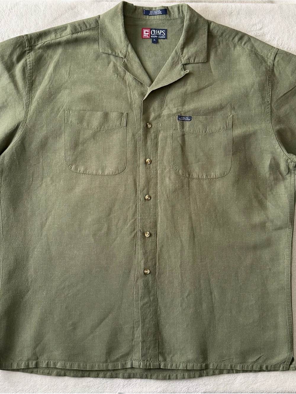 Ralph Lauren Chaps Green Linen-Cotton Shirt Short Sleeve Button Down-XL- EUC - Picture 2 of 11